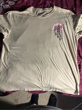 Tokyo Graphic Crew Neck Tee - Cream with Pink Pocket Print